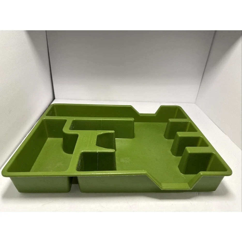 VTG Avocado Green MCM Silverware Utensil Tray Drawer Organizer 70s